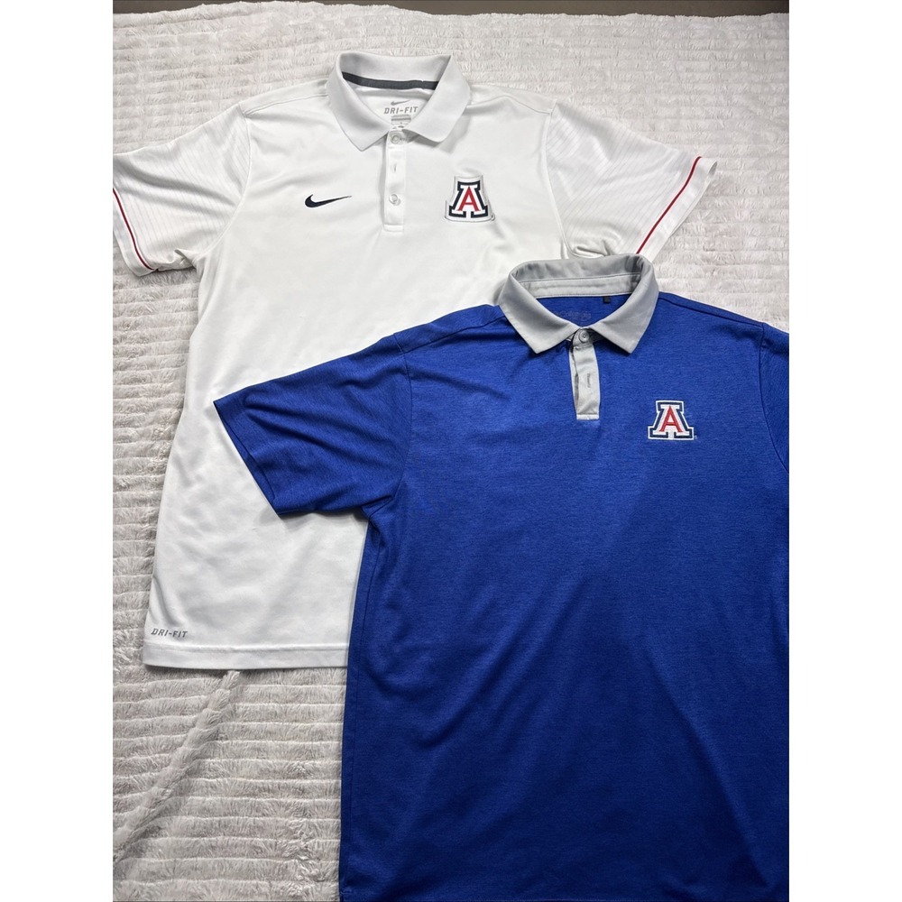 Nike Dri-Fit & Columbia Golf U Of Arizona Wildcats Men Large Polo White & Blue